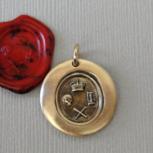 Load image into Gallery viewer, Memento Mori Wax Seal Pendant - Skull Bones Crown Antique Bronze Wax Seal Jewelry
