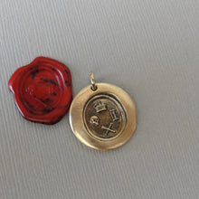 Load image into Gallery viewer, Memento Mori Wax Seal Pendant - Skull Bones Crown Antique Bronze Wax Seal Jewelry