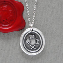 Load image into Gallery viewer, Memento Mori Silver Wax Seal Necklace - Skull Bones Crown of Life Remember Your mortality Jewelry