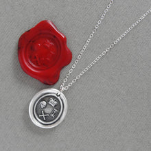 Load image into Gallery viewer, Memento Mori Silver Wax Seal Necklace - Skull Bones Crown of Life Remember Your mortality Jewelry