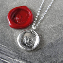 Load image into Gallery viewer, Mythical Phoenix Rising From The Ashes - Silver Wax Seal Necklace - RQP Studio