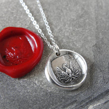 Load image into Gallery viewer, Mythical Phoenix Rising From The Ashes - Silver Wax Seal Necklace - RQP Studio