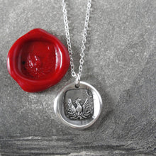 Load image into Gallery viewer, Mythical Phoenix Rising From The Ashes - Silver Wax Seal Necklace - RQP Studio