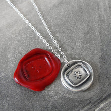 Load image into Gallery viewer, Star Silver Wax Seal Necklace - Guiding Light Protection Polaris Antique Wax Seal Jewelry - RQP Studio