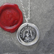 Load image into Gallery viewer, Phoenix Wax Seal Necklace - I Suffer Alone - antique Mythical Phoenix in silver - RQP Studio