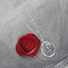 Load image into Gallery viewer, Proceed With Caution - Silver Wax Seal Necklace - Rampant Lion Flag Bearer Bravery - RQP Studio