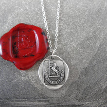 Load image into Gallery viewer, Proceed With Caution - Silver Wax Seal Necklace - Rampant Lion Flag Bearer Bravery - RQP Studio