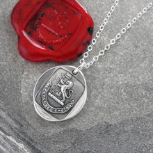 Load image into Gallery viewer, Proceed With Caution - Silver Wax Seal Necklace - Rampant Lion Flag Bearer Bravery - RQP Studio