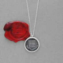 Load image into Gallery viewer, Protection Wax Seal Necklace Portcullis - Antique Silver Wax Seal Jewelry