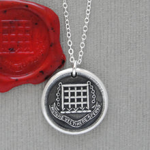 Load image into Gallery viewer, Protection Wax Seal Necklace Portcullis - Antique Silver Wax Seal Jewelry