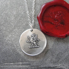 Load image into Gallery viewer, Rampant Griffin Wax Seal Necklace - Strength Courage Boldness - antique wax seal charm jewelry - RQP Studio