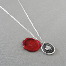 Load image into Gallery viewer, Shell Wax Seal Necklace - Antique Silver Escallop Wax Seal Jewelry Traveler Voyager