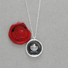 Load image into Gallery viewer, Shell Wax Seal Necklace - Antique Silver Escallop Wax Seal Jewelry Traveler Voyager