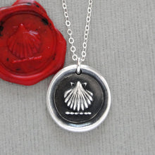 Load image into Gallery viewer, Shell Wax Seal Necklace - Antique Silver Escallop Wax Seal Jewelry Traveler Voyager