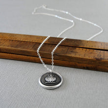 Load image into Gallery viewer, Shell Wax Seal Necklace - Antique Silver Escallop Wax Seal Jewelry Traveler Voyager