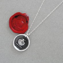Load image into Gallery viewer, Shell Wax Seal Necklace - Antique Silver Escallop Wax Seal Jewelry Traveler Voyager