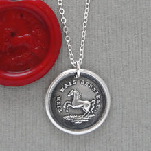 Load image into Gallery viewer, Horse Wax Seal Necklace In Silver - High Spirited Antique Equestrian Wax Seal Charm Jewelry