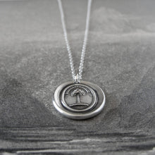 Load image into Gallery viewer, Silver Wax Seal Necklace with Palm Tree - When Struck I Rise - RQP Studio