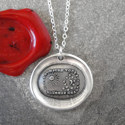 All For Your Happiness - Silver Wax Seal Necklace Sun Moon Stars - RQP Studio
