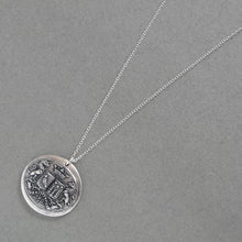 Load image into Gallery viewer, Unicorn Crest Birds Stars - Silver Wax Seal Necklace Latin motto Promise Of Time