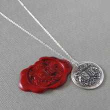 Load image into Gallery viewer, Unicorn Crest Birds Stars - Silver Wax Seal Necklace Latin motto Promise Of Time