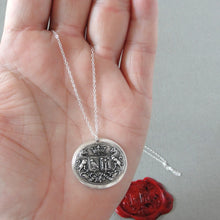 Load image into Gallery viewer, Unicorn Crest Birds Stars - Silver Wax Seal Necklace Latin motto Promise Of Time