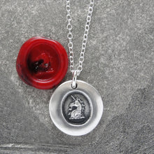 Load image into Gallery viewer, Miniature Unicorn Silver Wax Seal Necklace - Strength Courage Symbol