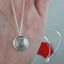 Load image into Gallery viewer, Wyvern Silver Wax Seal Necklace - Antique Mythical Dragon Protection Symbol