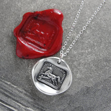 Load image into Gallery viewer, Silver Horse Wax Seal Necklace - Overcome Obstacles Equestrian Jewelry