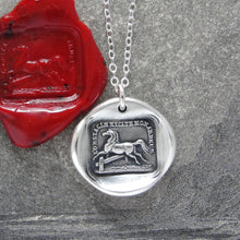 Load image into Gallery viewer, Silver Horse Wax Seal Necklace - Overcome Obstacles Equestrian Jewelry