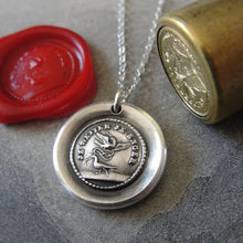 Load image into Gallery viewer, Silver Wax Seal Necklace With Love Quote Far Apart Close At Heart - RQP Studio