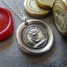Load image into Gallery viewer, Silver Wax Seal Necklace With Love Quote Far Apart Close At Heart - RQP Studio