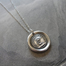 Load image into Gallery viewer, Silver Wax Seal Necklace With Love Quote Far Apart Close At Heart - RQP Studio