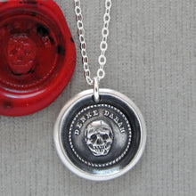 Load image into Gallery viewer, Skull Wax Seal Necklace Memento Mori - Antique Silver Wax Seal Jewelry Motto Think Of It