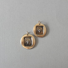 Load image into Gallery viewer, Skull Wax Seal Pendant - antique wax seal jewelry Memento Mori charm French motto - Remember Your Mortality - RQP Studio