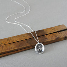 Load image into Gallery viewer, Squirrel Wax Seal Necklace - Wise Is The Person Who Looks Ahead - antique wax seal jewelry necklace Latin motto in silver