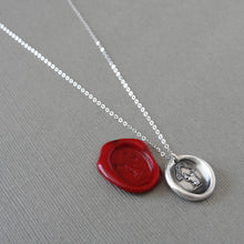 Load image into Gallery viewer, Squirrel Wax Seal Necklace - Wise Is The Person Who Looks Ahead - antique wax seal jewelry necklace Latin motto in silver