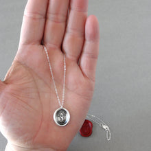 Load image into Gallery viewer, Squirrel Wax Seal Necklace - Wise Is The Person Who Looks Ahead - antique wax seal jewelry necklace Latin motto in silver