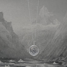 Load image into Gallery viewer, Preserve A Calm Mind - Silver Wax Seal Necklace - Stork Anchor Horace Odes Quote