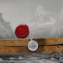 Load image into Gallery viewer, Preserve A Calm Mind - Silver Wax Seal Necklace - Stork Anchor Horace Odes Quote