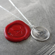 Load image into Gallery viewer, Preserve A Calm Mind - Silver Wax Seal Necklace - Stork Anchor Horace Odes Quote