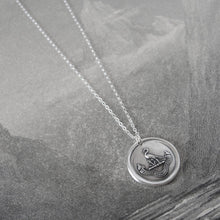 Load image into Gallery viewer, Preserve A Calm Mind - Silver Wax Seal Necklace - Stork Anchor Horace Odes Quote