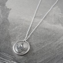 Load image into Gallery viewer, Preserve A Calm Mind - Silver Wax Seal Necklace - Stork Anchor Horace Odes Quote