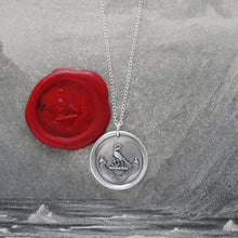 Load image into Gallery viewer, Preserve A Calm Mind - Silver Wax Seal Necklace - Stork Anchor Horace Odes Quote