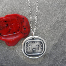 Load image into Gallery viewer, The Three Crosses - Silver Wax Seal Necklace - Such Is Life - RQP Studio