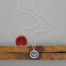 Load image into Gallery viewer, Silver wax seal necklace symbolizing protected strength and success