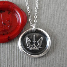 Load image into Gallery viewer, Silver wax seal necklace symbolizing protected strength and success