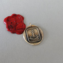 Load image into Gallery viewer, Through Difficulties - Wax Seal Pendant With Hand Holding Cross - Antique Bronze Faith Wax Seal Charm Jewelry