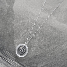 Load image into Gallery viewer, Griffin Wax Seal Necklace - To The Brave Reward - antique wax seal jewelry in silver - RQP Studio
