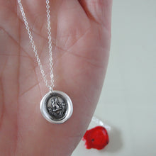 Load image into Gallery viewer, Griffin Wax Seal Necklace - To The Brave Reward - antique wax seal jewelry in silver - RQP Studio